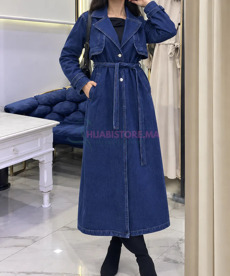 Trench long en jean pour femme