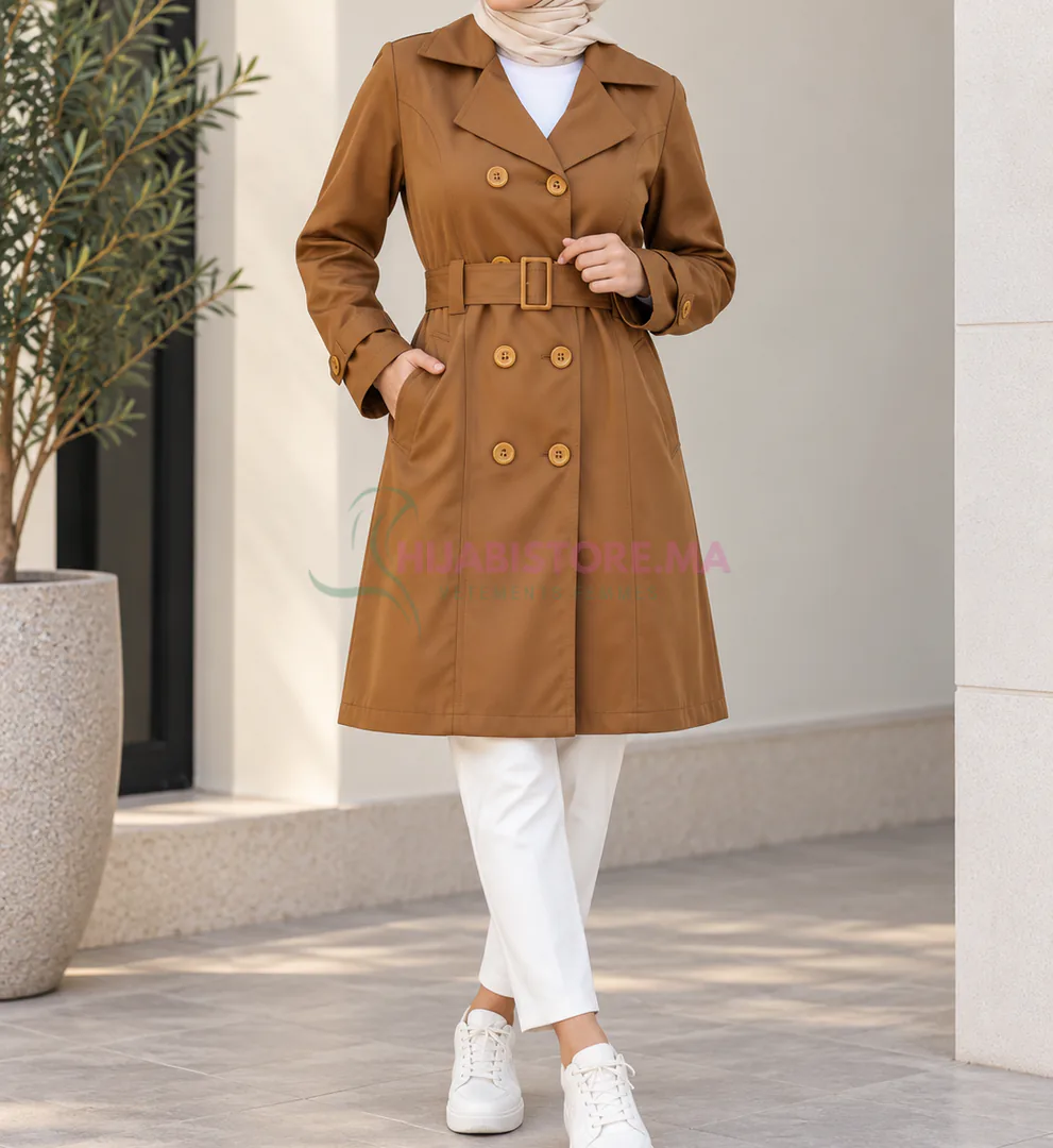 Trench marron semi-imperméable pour femme , livraison partout au Maroc