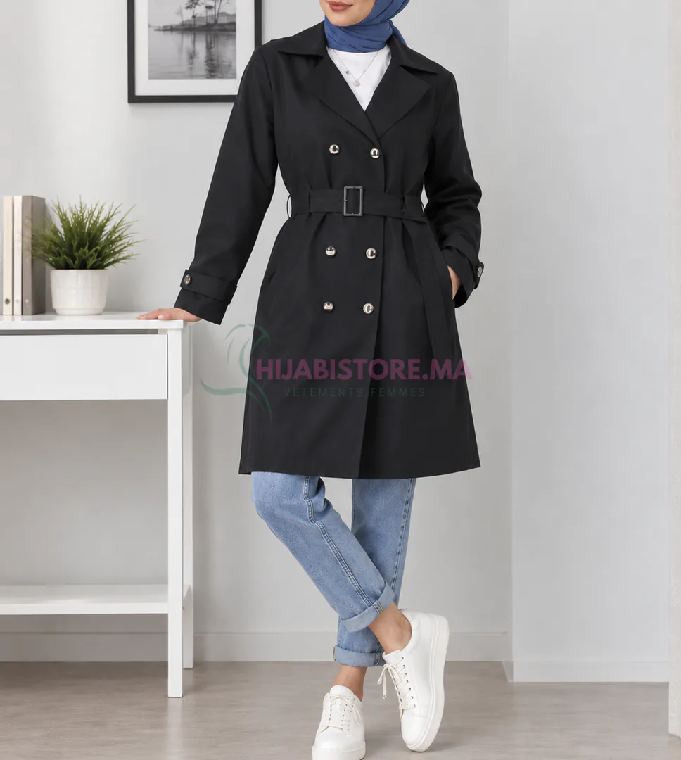 Trench noir  semi-imperméable pour femme