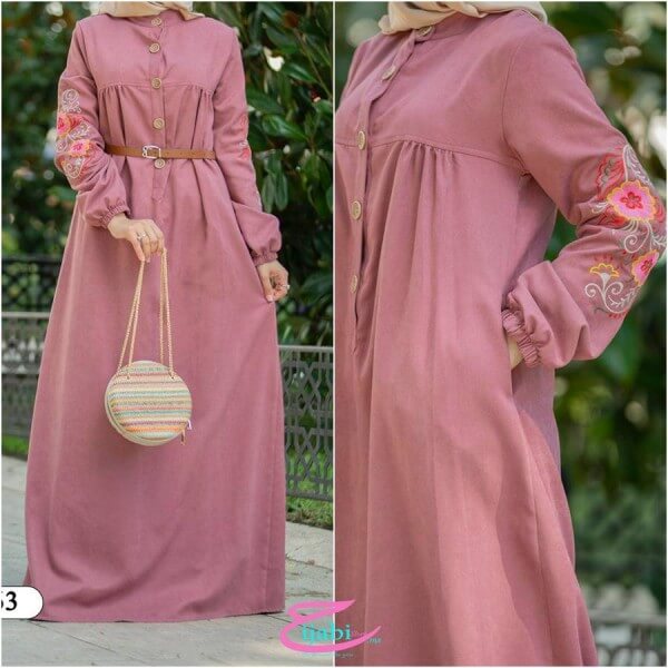 robe en daim rose Hijabistore Maroc