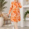 Tunique orange pour femme à motif feuilles