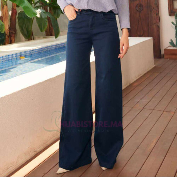 pantalon femme jean large bleu foncé turc en ligne hijabistore Maroc