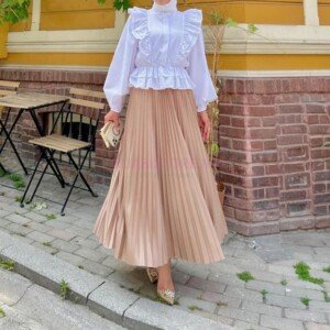 jupe plissée effet cuir, vetements turcs en ligne hijabistore
