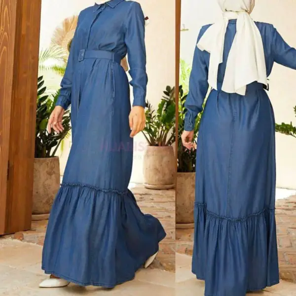 robe jean turc à ceinture hijabistore en ligne Maroc