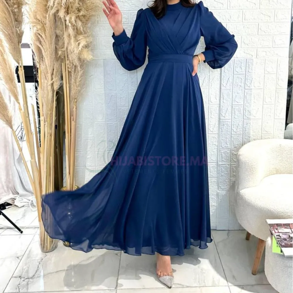 Robe en mousseline bleue à doublure de turquie en ligne maroc