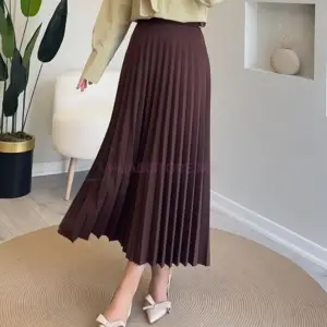 Jupe plissée marron crêpe scuba pour femme Maroc