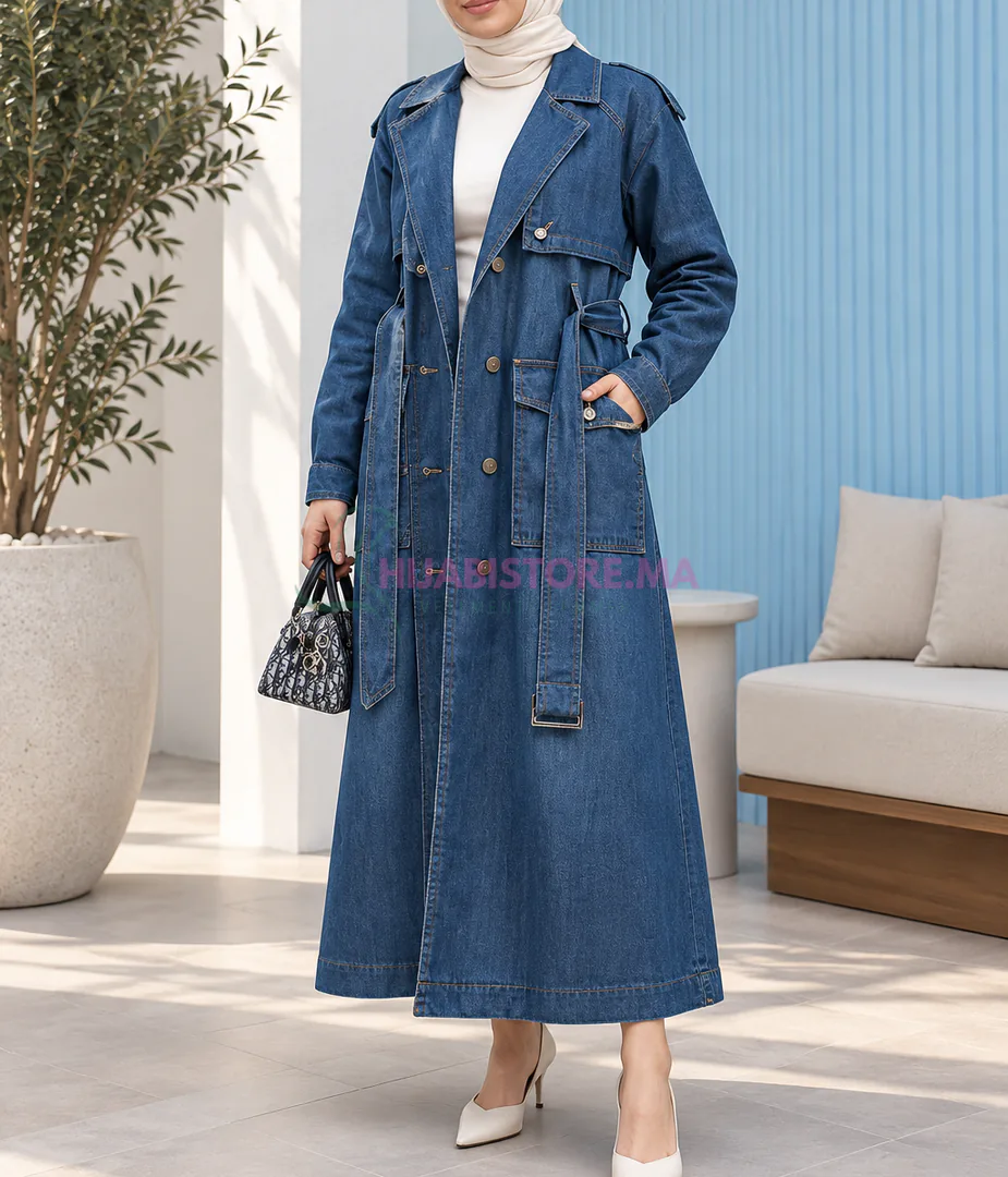 Trench long jean turc pour femmes , en ligne livraison maroc