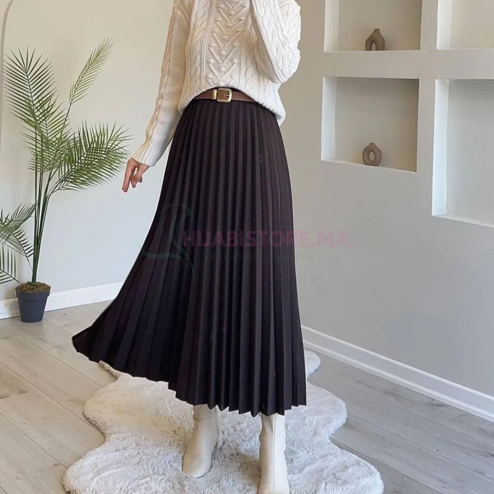 Jupe plissée marron crêpe scuba pour femme Maroc