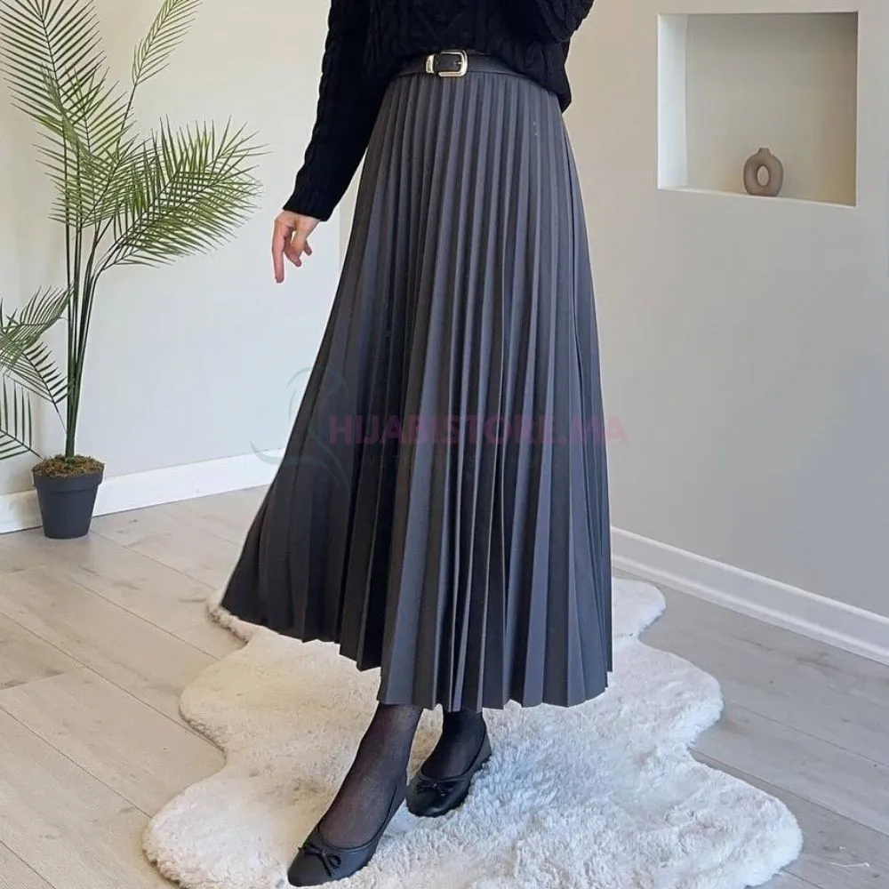 Jupe plissée grise crêpe scuba pour femme Maroc