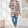 Tunique en cachemire à motif mauve pour femme