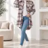 Tunique en cachemire à motif mauve pour femme