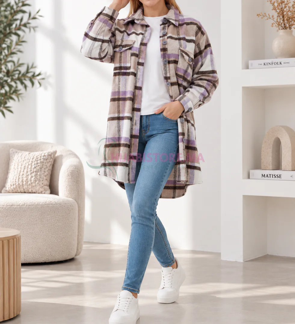 Tunique en cachemire à motif mauve pour femme