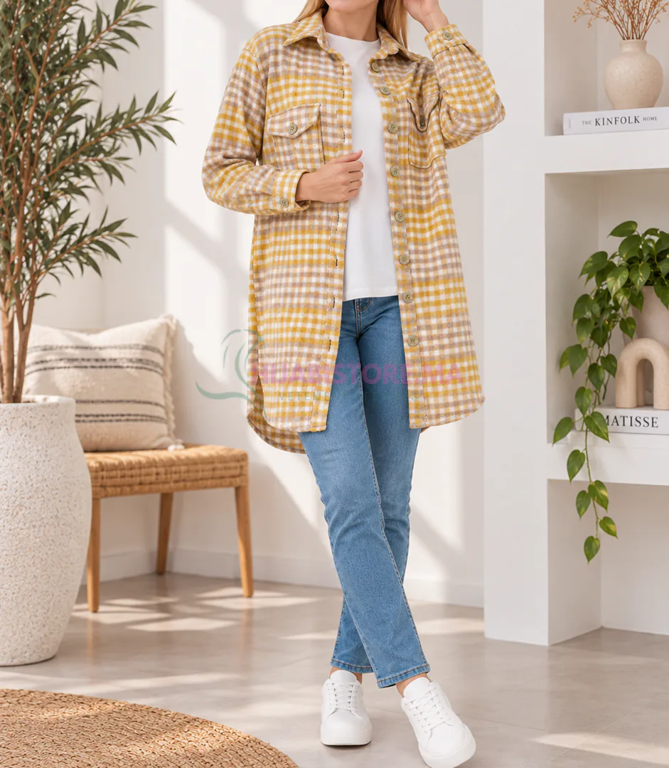 Tunique en cachemire à motif jaune pour femme