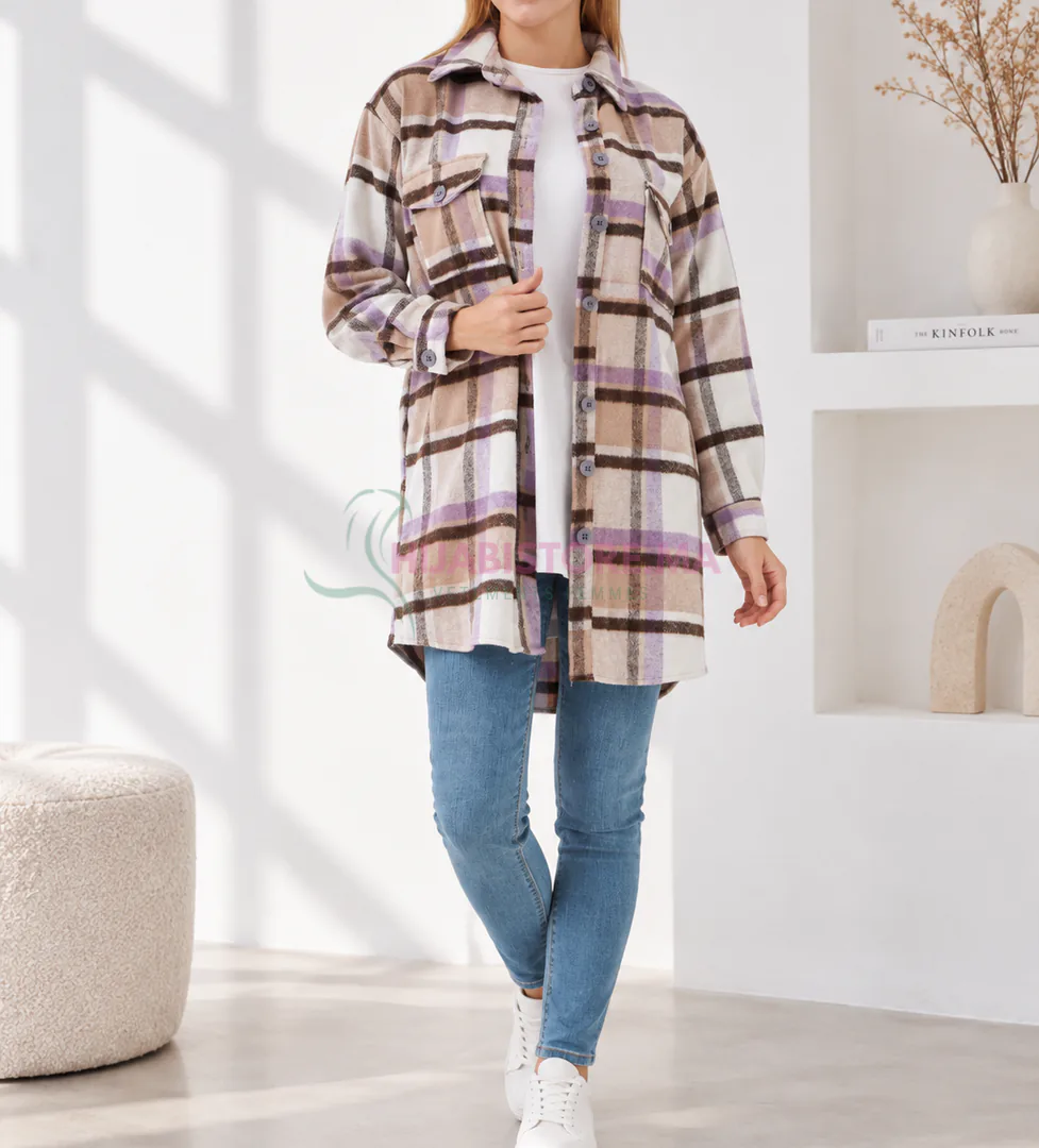 Tunique en cachemire à motif mauve pour femme