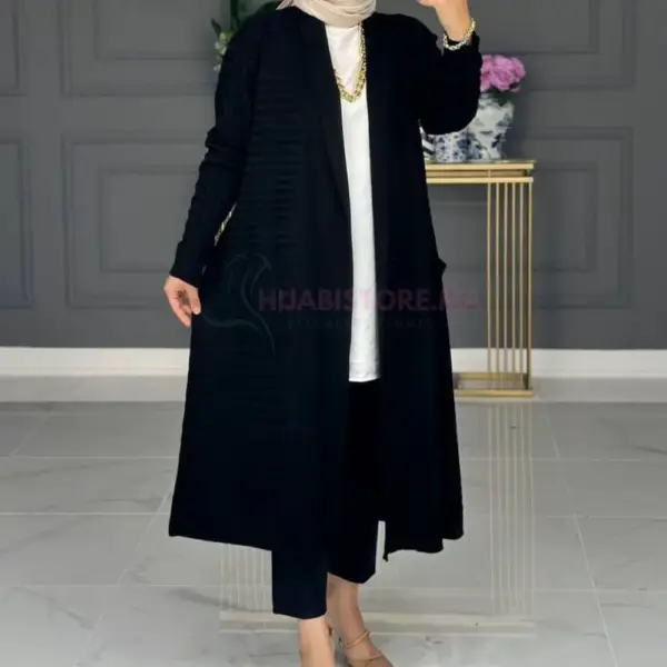 Tricot cardigan long noir en maille , en ligne maroc