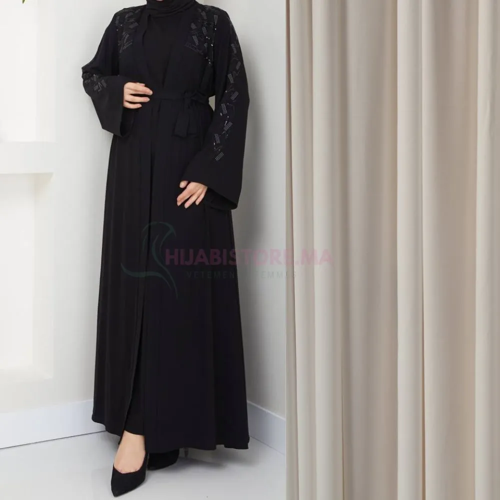 Abaya femme 2 piéces noire de turquie en ligne Maroc