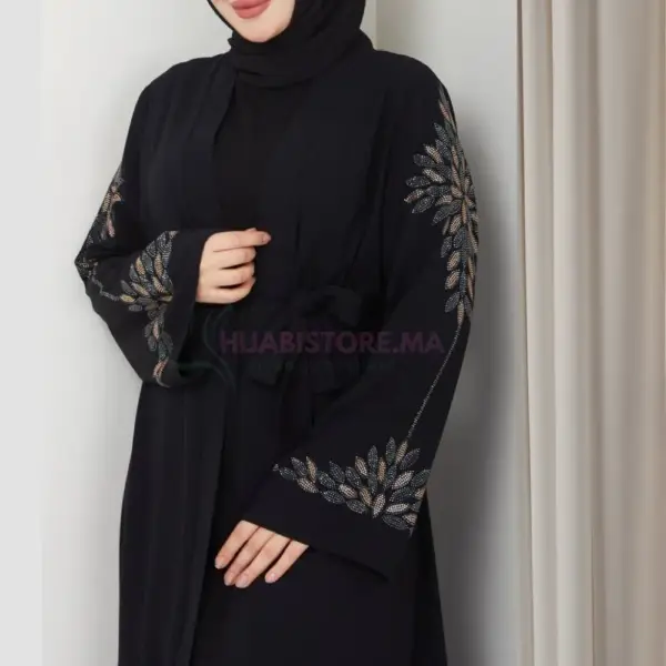 Abaya noire 2 piéces de turquie en ligne Maroc