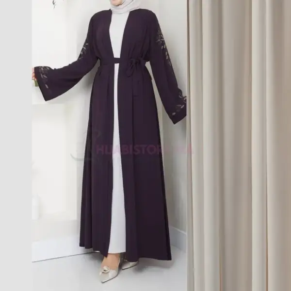 Abaya mauve 2 piéces de turquie en ligne Maroc