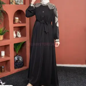 Abaya robe noire manches brodés , de turquie , en ligne Maroc