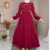 robe bordeaux en crêpe cristal brodée de turquie en ligne au Maroc