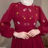 robe bordeaux en crêpe cristal brodée de turquie en ligne au Maroc