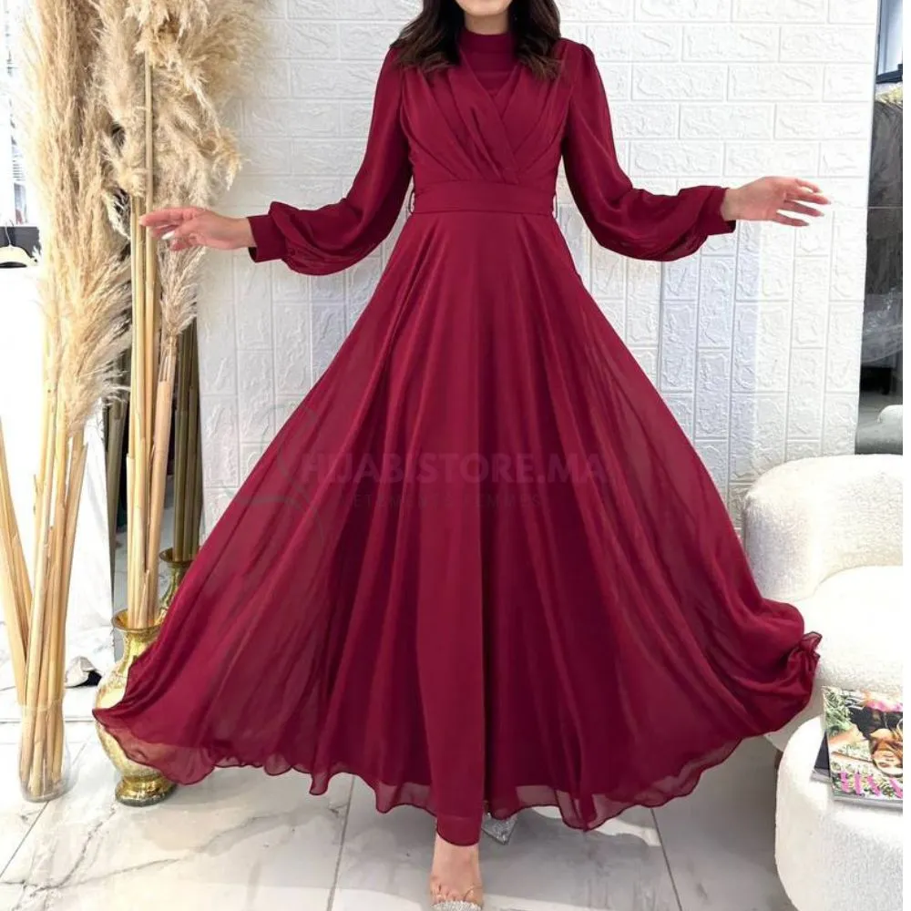 Robe en mousseline bordeaux à doublure de turquie en ligne au Maroc