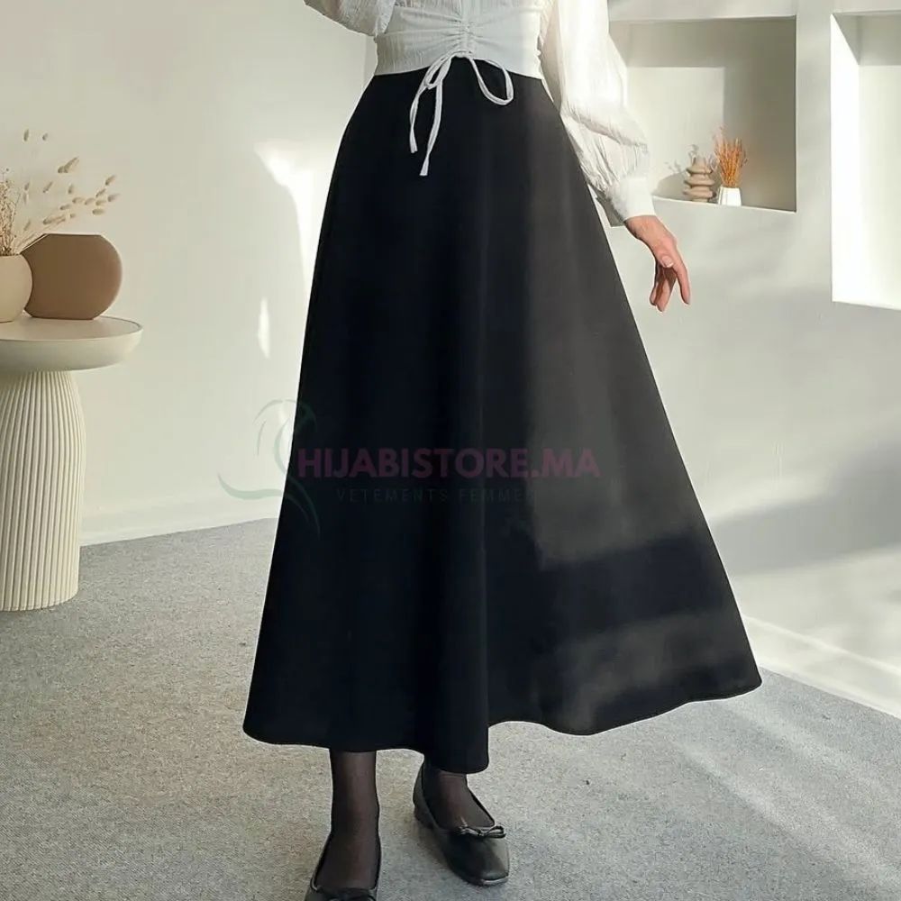Jupe satinée noire turque en ligne maroc , hijabistore.ma