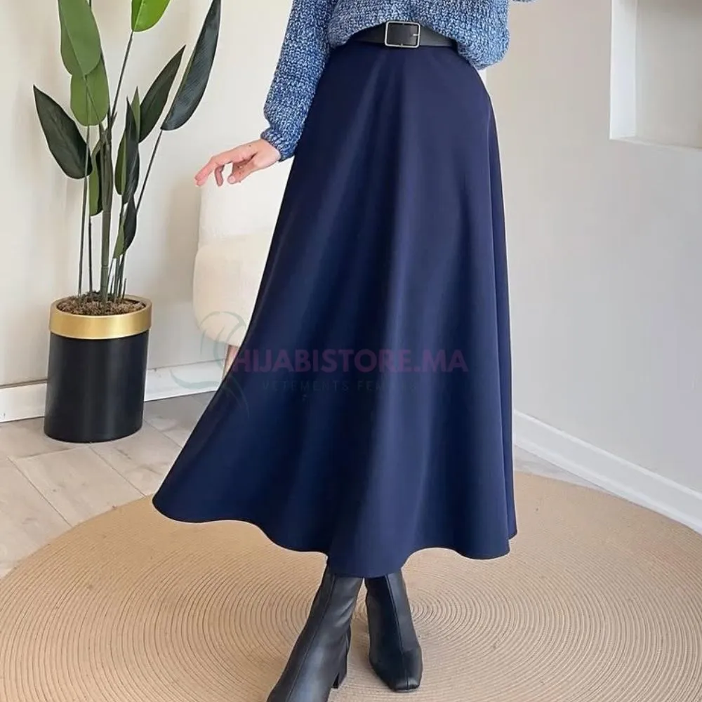 Jup satinée bleue turque en ligne maroc, hijabistore maroc