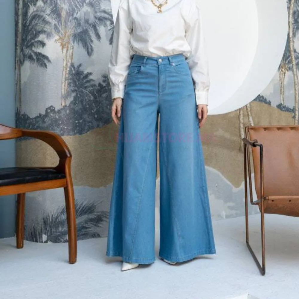 Pantalon femme jean clair large, en ligne Maroc