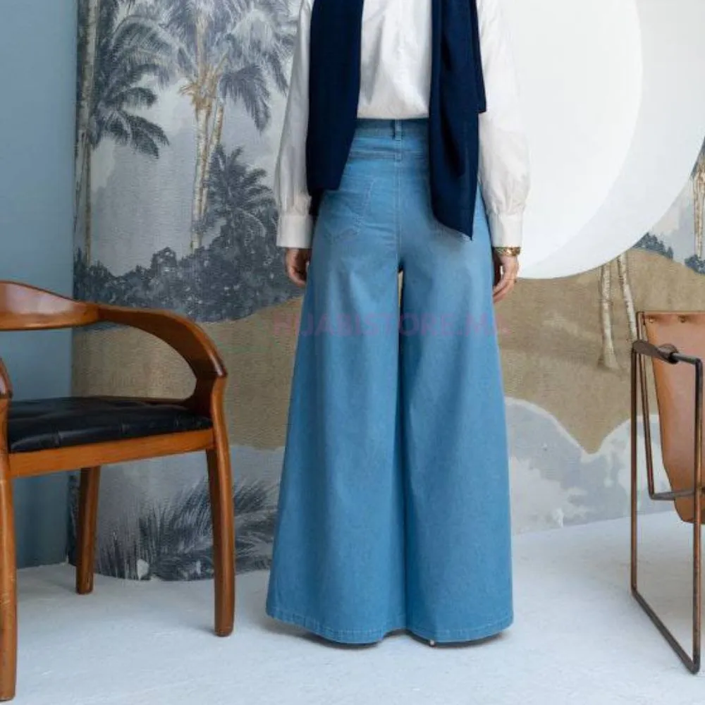 Pantalon femme jean clair large, en ligne Maroc