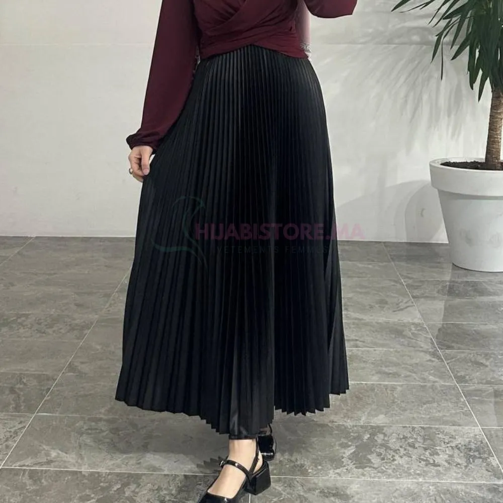 jupe plissée effet cuir , turc en ligne au Maroc, hijaistire by tyma