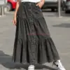 jupe longue en jean gris à boutons