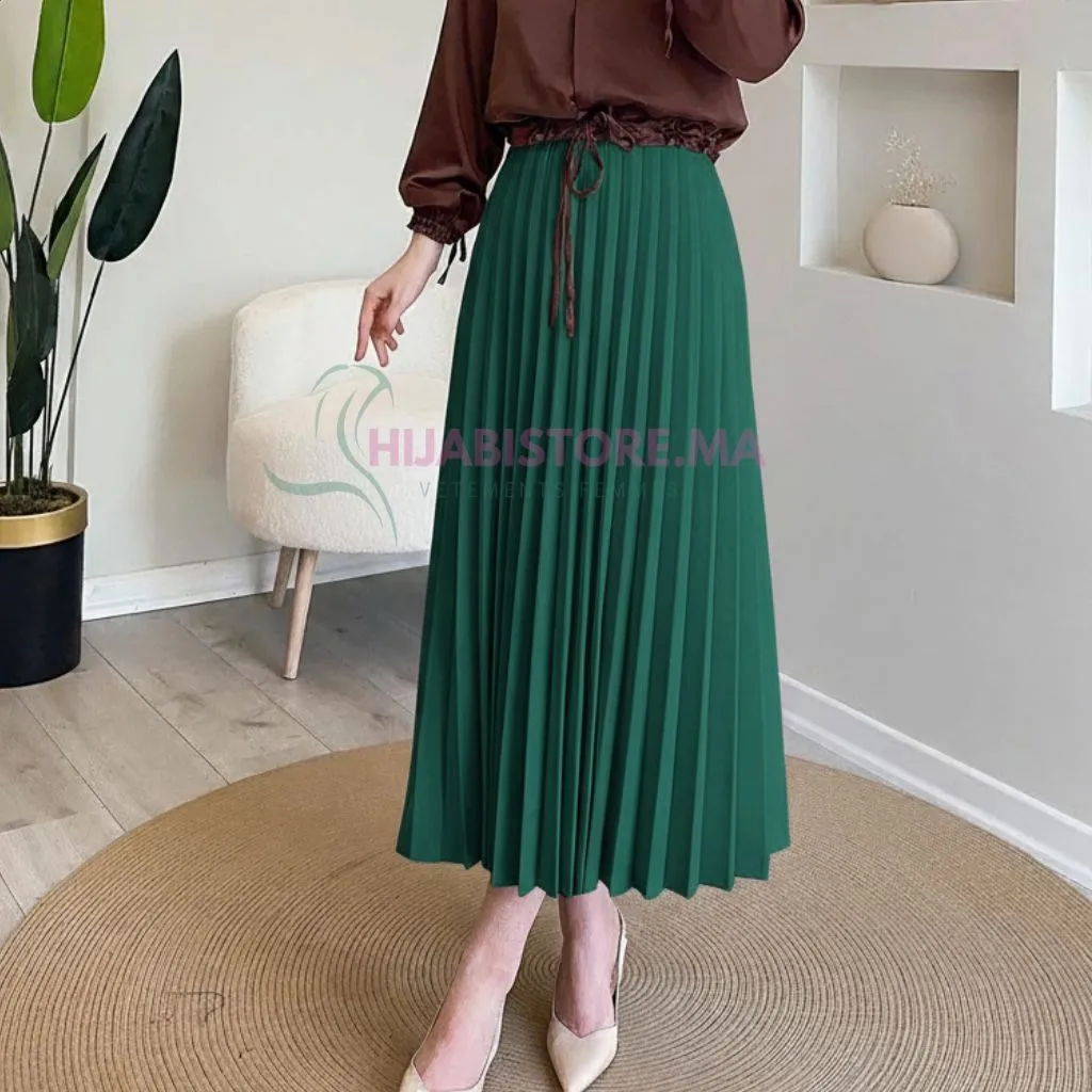Jupe plissée vert crêpe scuba , en ligne maroc, hijabistore by tyma