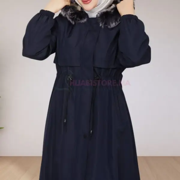 Manteau bleu-noir rembourré semi impermeable femme, à capuche qui se détache