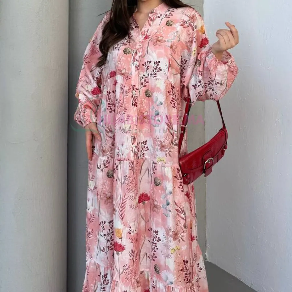 Robe en lys motif rose , made turquie , livraison partout au maroc
