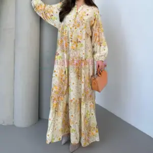 Robe en lys motif jaune , made turquie, livraison Maroc