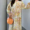 Robe en lys motif jaune , made turquie, livraison Maroc