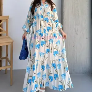 Robe en viscose motif bleu made turquie Livraison Maroc
