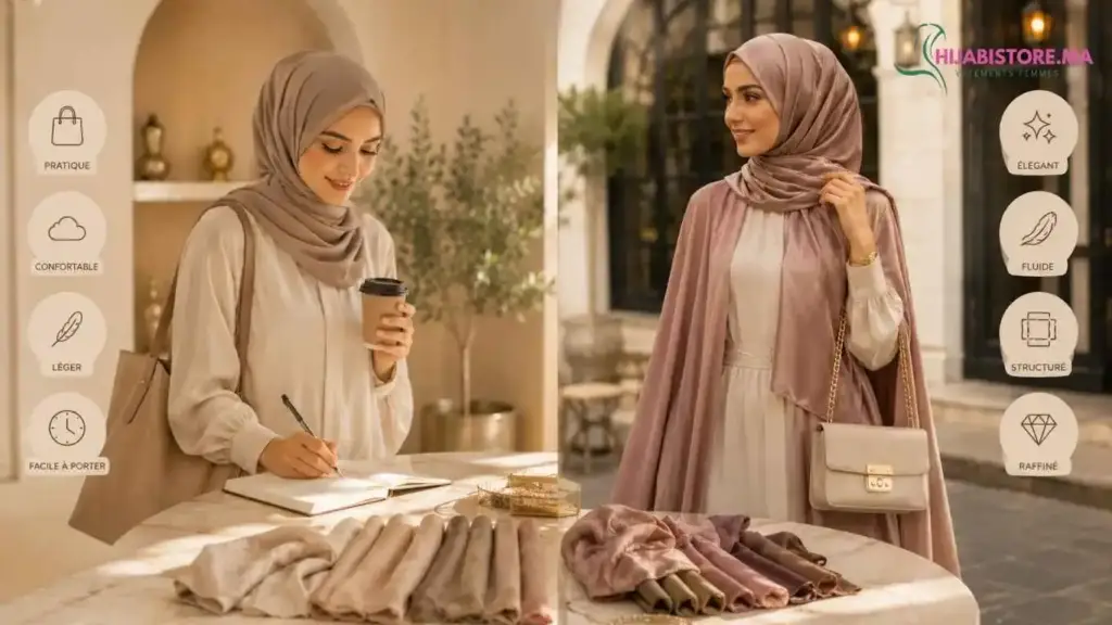 Hijab pratique vs hijab élégant — comment choisir le bon tissu selon votre journée