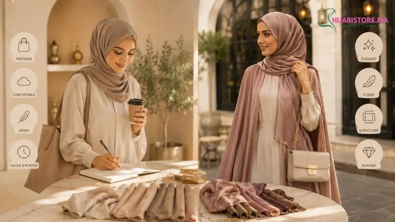 Hijab pratique vs hijab élégant — comment choisir le bon tissu selon votre journée