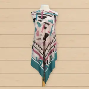Grand foulard imprimé motif turquoise et rose 29-c14