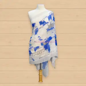 Châle en crêpe étoile imprimé bleu et écru pour femme 65-c16