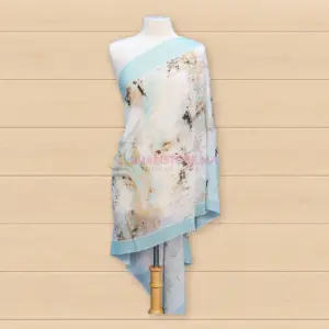 Châle en crêpe étoile imprimé bleu clair et beige pour femme 65-c2