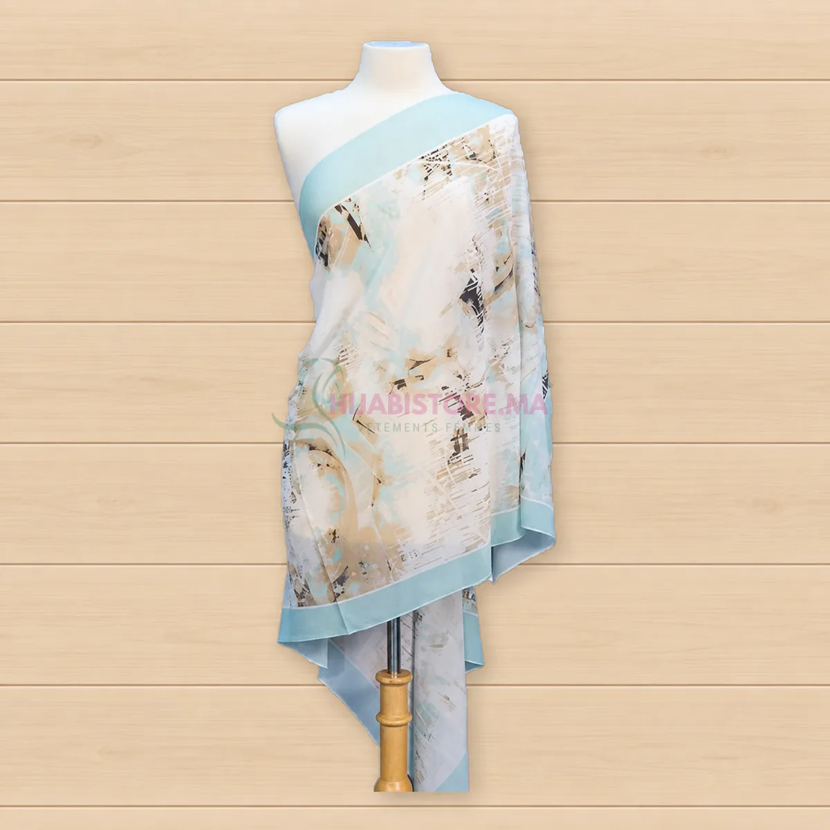 Châle en crêpe étoile imprimé bleu clair et beige pour femme 65-c2