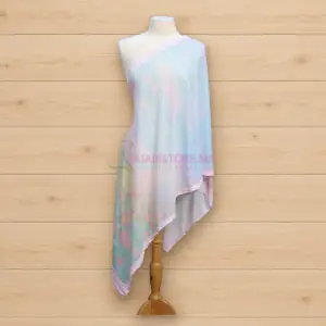 Châle Lycra Koweït imprimé bleu ciel et rose pour femme