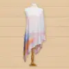 Châle Lycra Koweït imprimé blanc, rose et bleu pour femme A70-C18