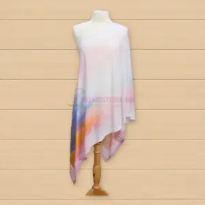 Châle Lycra Koweït imprimé blanc, rose et bleu pour femme A70-C18
