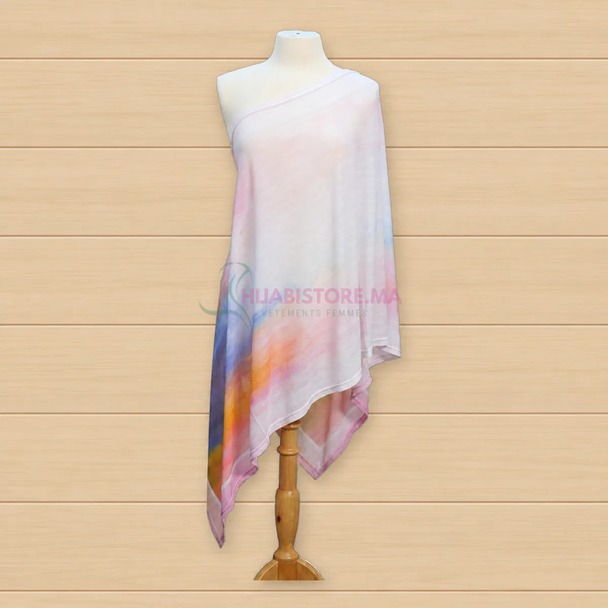 Châle Lycra Koweït imprimé blanc, rose et bleu pour femme A70-C18