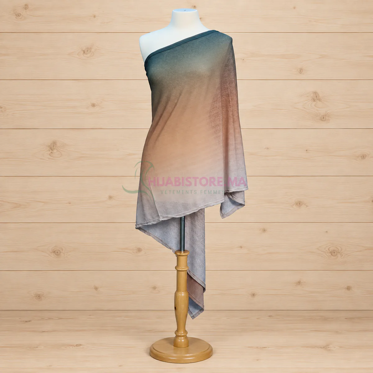 Châle Lycra Koweït imprimé bleu pétrole et taupe pour femme