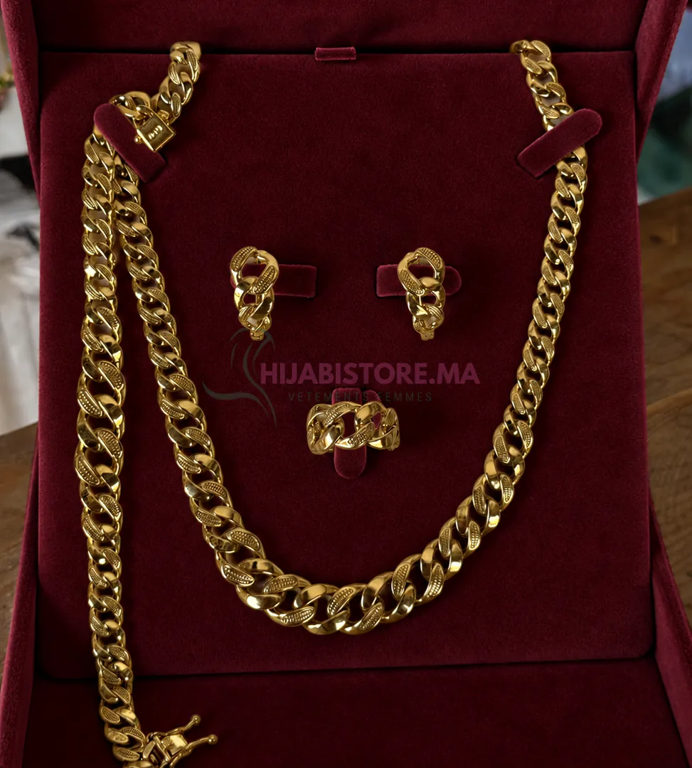 Parure de bijoux dorés pour femme en acier inoxydable